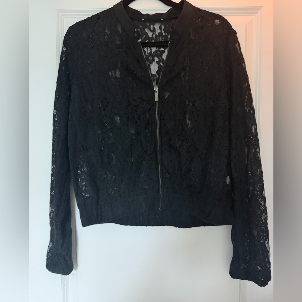 Black Lace Zip-Up Jacket